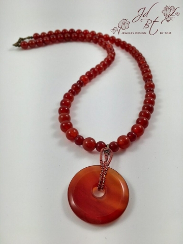 Carnelian Bead Necklace with Carnelian Donut Pendant