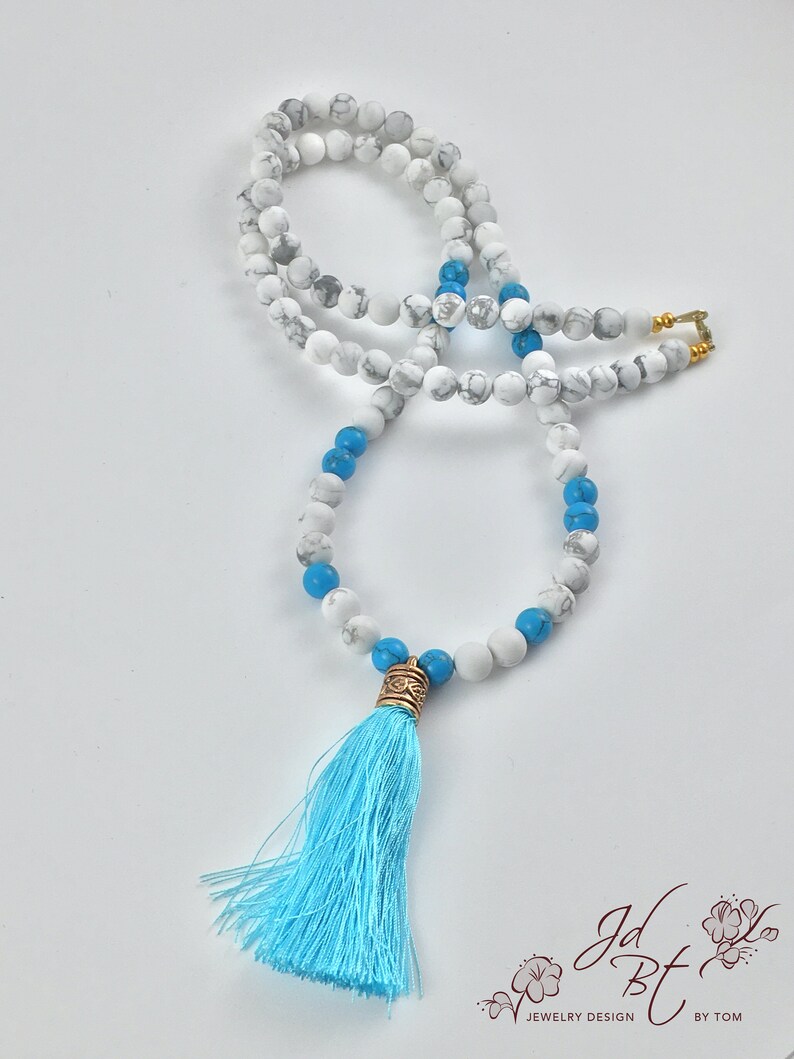 Howlite and Turquoise Mala inspired Necklace