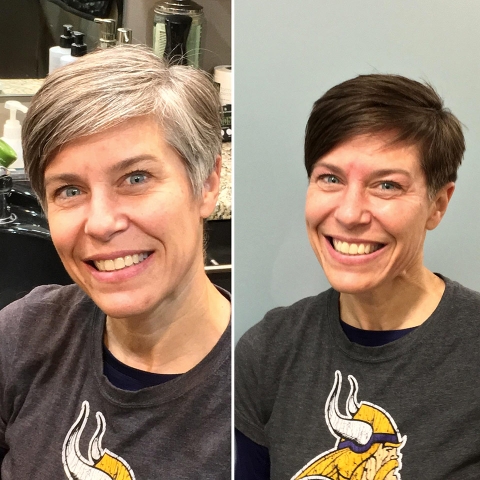 Marni decided after never having colored her hair ever before, it was time to NOT embrace the gray anymore! Looks just FAB doesn't it? Fun Friday Makeover!